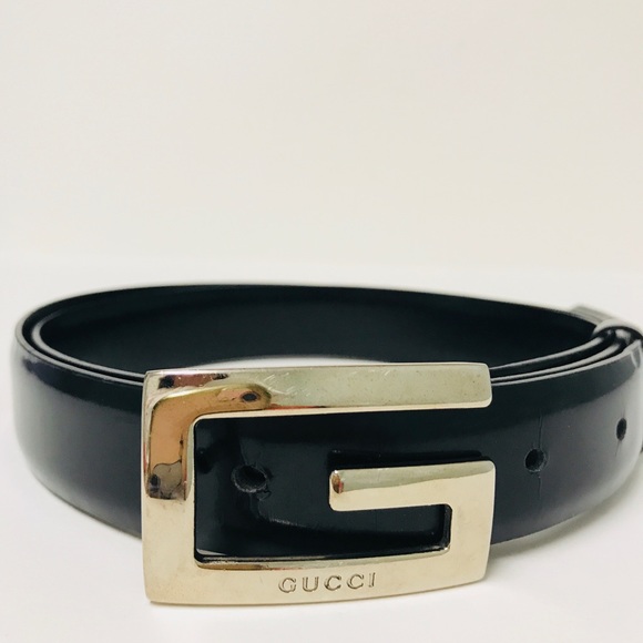 Vintage Gucci Logo Black Silver Leather 